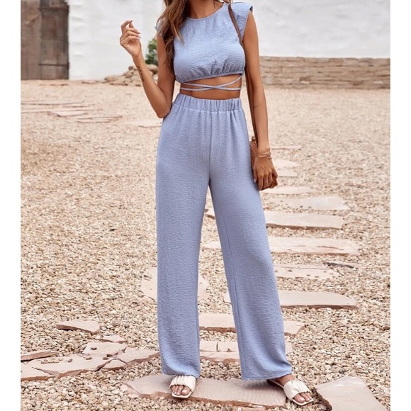 n/a Pants - Blue 2 piece co-ord pants set